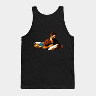 St. Joseph holds baby Jesus while Our Lady sleeps No Background Tank Top